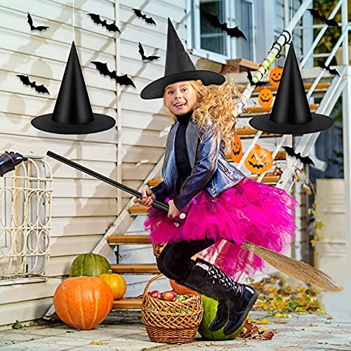 8 Db Halloween Boszorkány Kalap Fekete Jelmez Kiegészítők a Boszorkány Seprűn 12 Db 3D Dekoráció Denevérek DIY Matrica 110 Méter