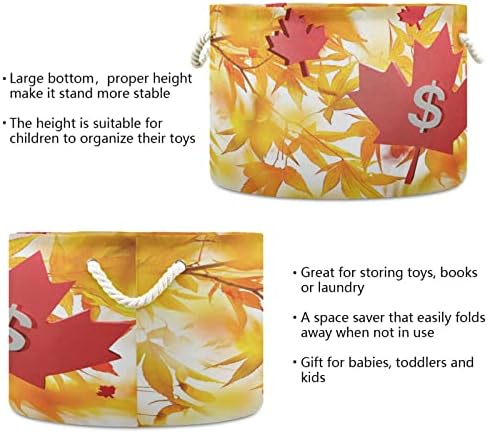 Gyönyörű, Lebegő Maple Leaf Kanada Pamut Kötél Kosár Nagy Kapacitású Játékok Tárolására Szervező Ajándék Kosarak Ruhát Szennyesben