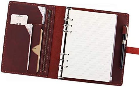 Újratölthető Bőr Naplót Írni Notebook, A5 Bőr útinapló a Zsebeit, Vintage 6 Ring Binder Szervező, Tervező Portfólió, Legjobb
