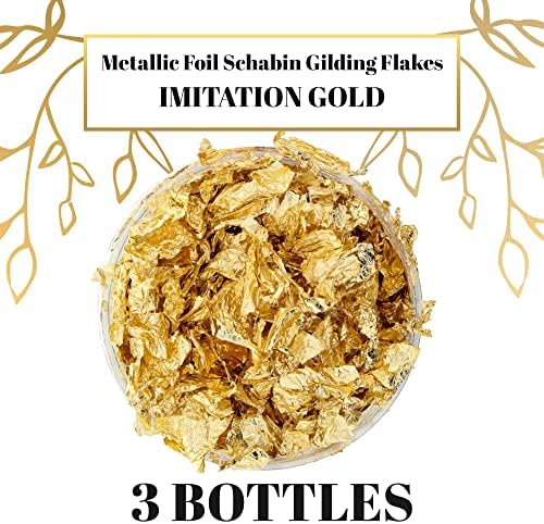 AMERIKAI Művészeti Ellátási Fémes Fólia Schabin Aranyozott Arany Levél Pehely - Utánzat Arany 10 Grammos Palack (Csomag 3)