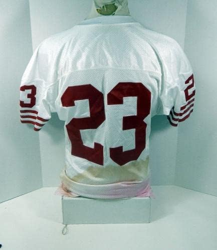 1995-ben a San Francisco 49ers Marquez Pápa 23 Játék Kiadott Fehér Jersey 44 DP30195 - Aláíratlan NFL Játék Használt Mezek
