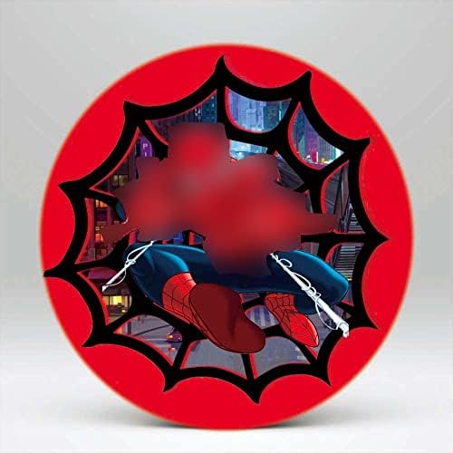 iydoda Fél Kerek Hátteret Fedezze 7.5 ft Diamter Super Spider Web Vörös Ember Téma Szülinapi Dekoráció, Rugalmas, Mosható Szövet Ironable