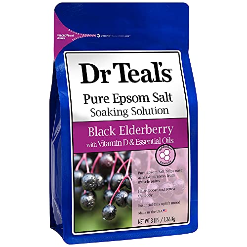 Dr. Teal Tiszta Epsom Só, Relax & Enyhülést Eukaliptusz -, Fodormenta, 3 lb (Pack 4) & Tiszta Epsom Só Áztassa, Fekete Bodza a D-Vitamin,