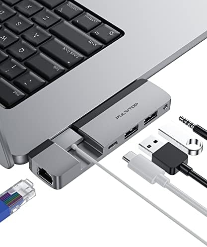 PULWTOP USB-C Hub a MacBook, USB C Hub Többportos Adapter Többfunkciós USB-C Port(Támogatás 5K@60Hz,Adatátvitel,100W Power Delivery),