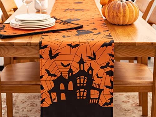 Nyomtatott Halloween asztali Futó, Sziluettek Gyűjtemény - Ránc Mentes 14 x 72 Centis Téglalap Asztali Halloween Dekoráció,