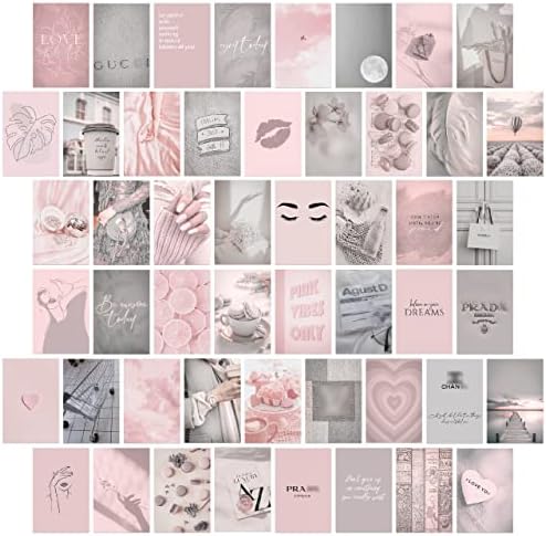 KONGSY Rózsaszín Fal Kollázs Készlet (50pcs, 4x6inch) - Rózsaszín & Szürke Room Decor Lányoknak, Fali Dekoráció Hálószoba, Hálóterem
