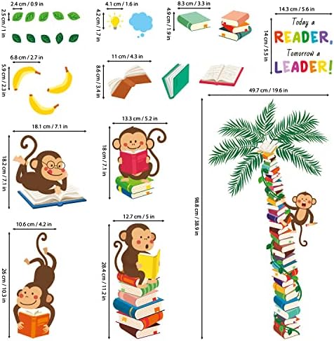 DECOWALL DSL-8065 Majom Fa Könyvek, Fali Matrica, Matricák Gyerekeknek Dzsungel Olvasás játszószoba Kisgyermek Olvasás Nook Safari