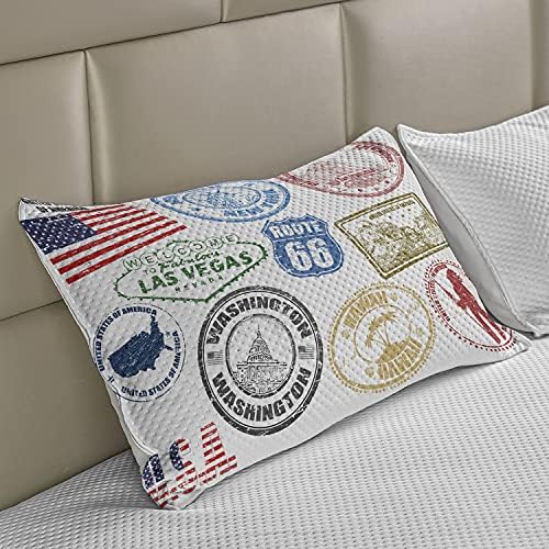 Ambesonne Egyesült Államok Kötött Paplan Pillowcover, Grunge Bélyegek of America-Las Vegas, New York, San Francisco Hawaii