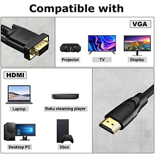 CBUS 5ft Aranyozott HDMI-VGA Kábel Kompatibilis Dell Asztali, Laptop, Dokkolóegység, Számítógép, Projektor, Monitor, HDTV