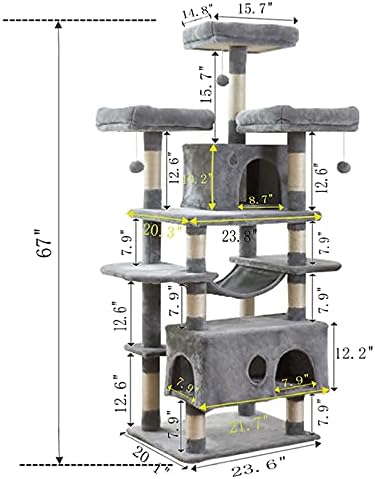 Macska-Torony, 67 Cm Multi-Level Macska Fa, padlótól a mennyezetig Macska Fa Sisal-Fedett Karcolás Hozzászólás, Párnázott Platform,