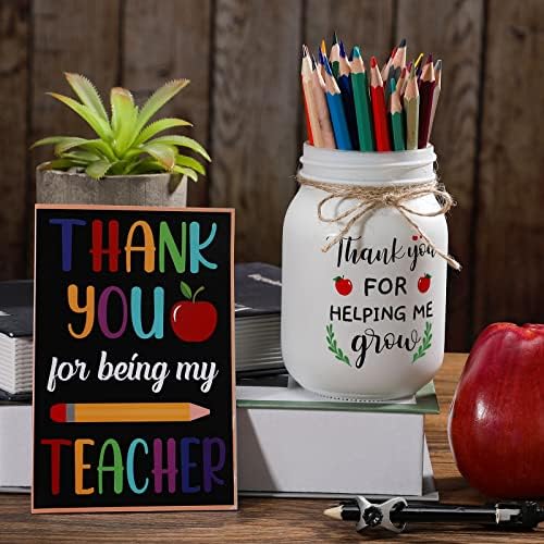3 Db tanárok Ajándék Szett Tartalmazza Mason Fehér Festett Dekorációs Üvegek tolltartó a Fény a tanárok Kártya Tanár Szülinapi