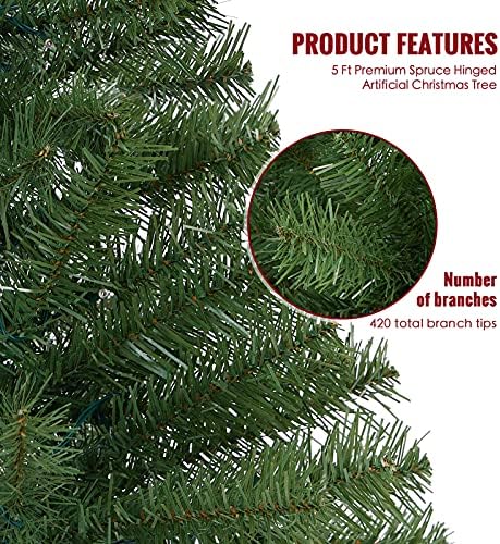 WBHome 5FT Prémium Lucfenyő Csuklós Mesterséges karácsonyfa, 420 Ág Tippek, Kivilágítatlan, Zöld, (XMT-0003-50)