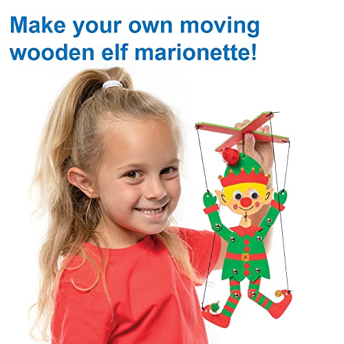 Baker Ross Karácsonyi FE960 Elf Fa Marionett - Pack 3, Hogy A Saját, Fából készült Bábok, Babák Gyerekeknek, Fából készült Kézműves Gyerekeknek,