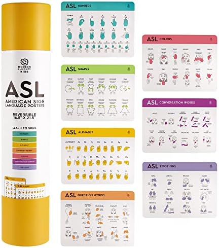 7-pack ASL az Amerikai jelnyelv Osztályteremben Plakátok - Megfordítható 21.5 x 16.5 Laminált betűk, Számok, Formák, Színek,