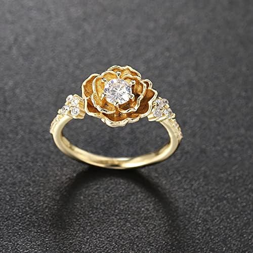 NSQFKALL 3D Virágos Cirkon Microset Vintage Gyűrű Gyönyörű Virág Női Gyűrű Női Ékszerek, Ajándékok Alkalmi Gyűrűk (Ezüst, 9)