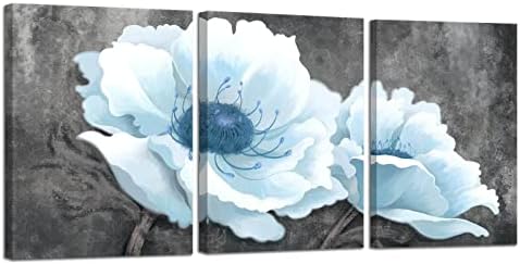 Vászon Wall Art a Hálószoba, Nappali, Kék, Fehér Virágok Szürke Háttér-Kép Nyomatok Keretes Fali Dekoráció Grafika, Modern Fürdőszoba