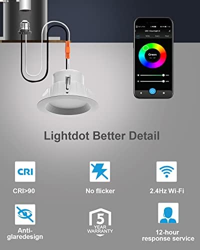 Lightdot Smart LED Süllyesztett Világítás 4 hüvelykes, 9W 1000LM Szabályozható Retrofit LED Lámpák Színe Változó Mennyezeti