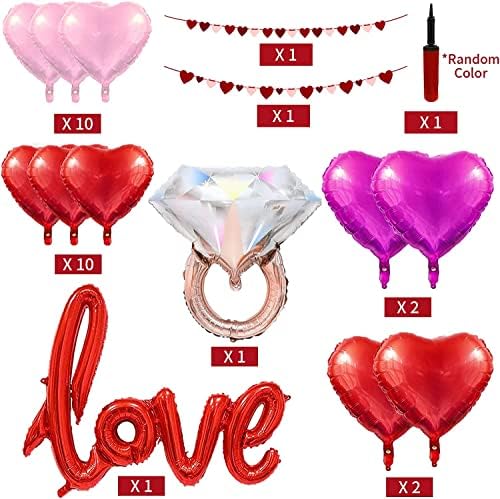 Valentin Lufi Kit 28Pcs Romantikus Szerelem Fólia Lufi, Valentin Napi Díszek, Szív Alakú Húr Léggömb Gyémánt Gyűrű Valentin-Esküvői