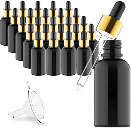 Üveg szemcseppentő Üveg (1oz Balck Üveg-30ml, Arany Sapkák, Tölcsér) az Illóolajok, Parfüm Utazó Használja (30 csomag)