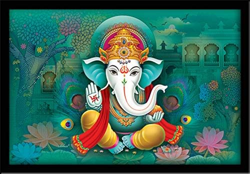 LIFEHAXTORE® Xtore Ganesha Művészeti Bekeretezett Festmény | Kész Lógni (Fa, 12 colos x 18 cm-es)