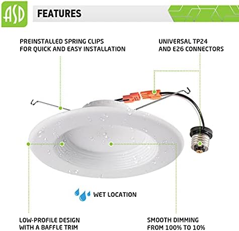 ASD Süllyesztett Világítás 6 hüvelyk, 12W -110W Csere, 1000 Lm Nedves Névleges Szabályozható Mennyezeti LED-es Lámpák, 4000K Fényes