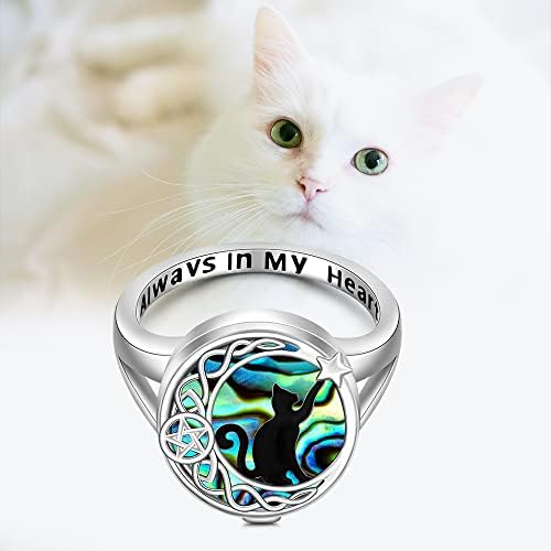Fekete Macska Hamvasztás Gyűrű Pet Urna Gyűrűk Hamvait a Nők, Lányok Sterling Ezüst Emlékezés Kelta Hold Abalone Emlék Memorial Ékszerek Ajándékok