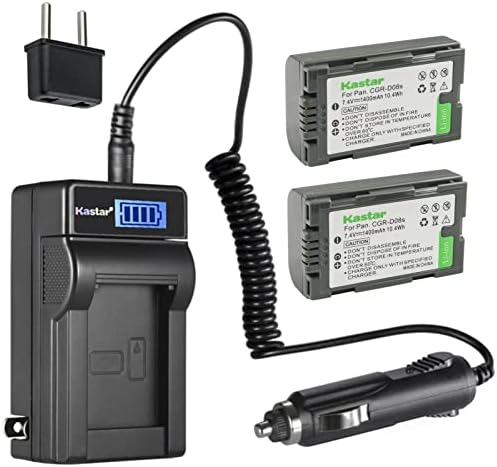 Kastar 2-Pack CGA-D08 Akkumulátor LCD HÁLÓZATI Töltő Kompatibilis Panasonic PV-DV953, PV-GS2, PV-GS9, PV-GS11, PV-GS12, PV-GS13,