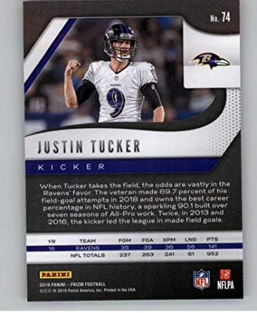 2019 Prizm Foci 74 Justin Tucker Baltimore Ravens Hivatalos Panini NFL Trading Card