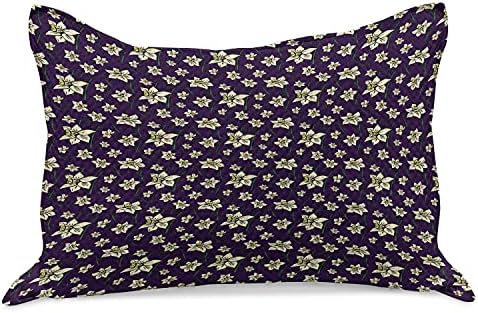 Ambesonne Virágos Kötött Paplan Pillowcover, Ismétlődő Rajzfilmszerű Design Nárcisz Virág Botanikus Művészet, Standard Queen Méretű Párna