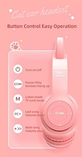 Macska Fülét Vezeték nélküli Fejhallgató Led, Aranyos Design, Bluetooth Fülhallgató Mikrofon (Rózsaszín)