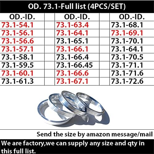 COSPEITA Könnyűfém Hub Központú Gyűrű Készlet 4, Kerék Középső Furat CB 73.1 mm (73.1-Teljes Lista)