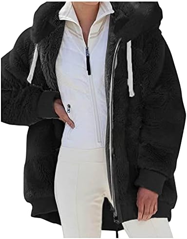 XINSHIDE Fuzzy Melegítőfelső Női Zip Fleece Kabát, Meleg, Hosszú Ujjú Kapucnis Húzózsinórral Túlméretezett Felsőruházat Zseb