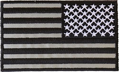 Fordított Amerikai Zászló Fekete Fényvisszaverő 4 es Patch - 4x2.5 inch. Hímzett Vasalót Javítás