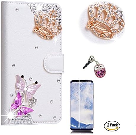 STENES Galaxy S9 Esetben - STÍLUSOS - 3D Kézzel készített Koronát Pillangó Tárca Kártya Slot-Szeres Bőr tok Pink Aranyos