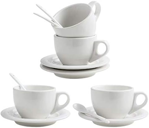 XUFENG 8oz Cappuccino Csésze Készlet 4 Csészealj Fehér Porcelán a Latte, Kávé,Tea, Espresso Kávézó Porcelán Kanál