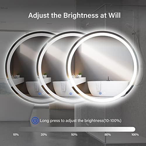 Butylux 24 Hüvelykes LED Körben Megvilágított Tükör, Divat Fürdőszoba Decor Hiúság Tükör 3000K/4000K/6000K Állítható, Anti-Köd,