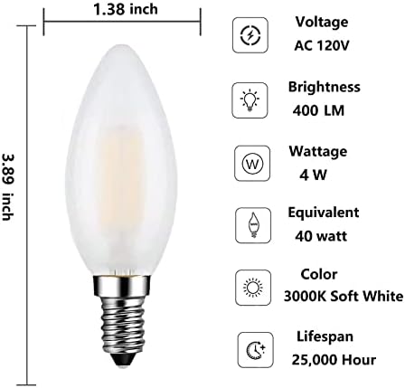 Beonllay E14 LED Gyertyatartót Izzó 40W Egyenértékű 4W Szabályozható LED Gyertya Izzók, 3000K Puha, Fehér 400 Lumen E14 Matt Üveg