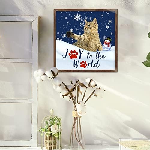 Karácsonyi Fa Alá Öröm, hogy A Világ Hó Aranyos Macska Régi Fa Képkeret Karácsonyi Ajándék Szezonális Dekoráció, Ünnepi Ajándék 12x12in