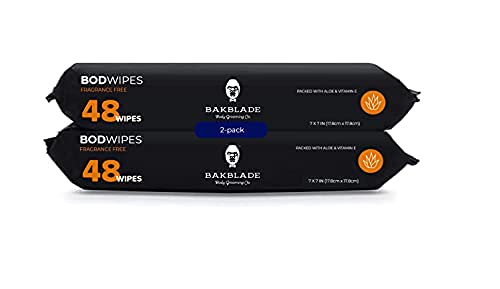bakblade Test Ápolás - BODWIPES Flushable Test Törlőkendő, (2 x 48 Darabos), Illatmentes Nedves Törlőkendő-Vitamin-E & Aloe Otthoni